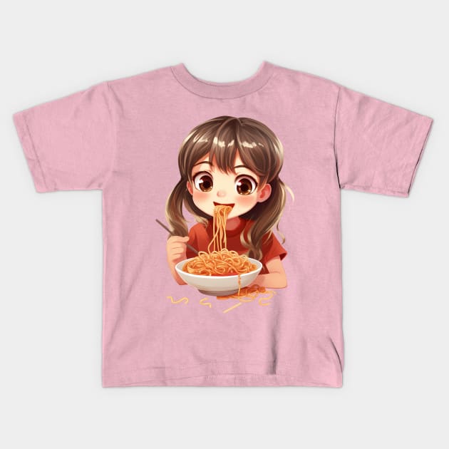 Girl Eating Spaghetti Kids T-Shirt by peterdesigns